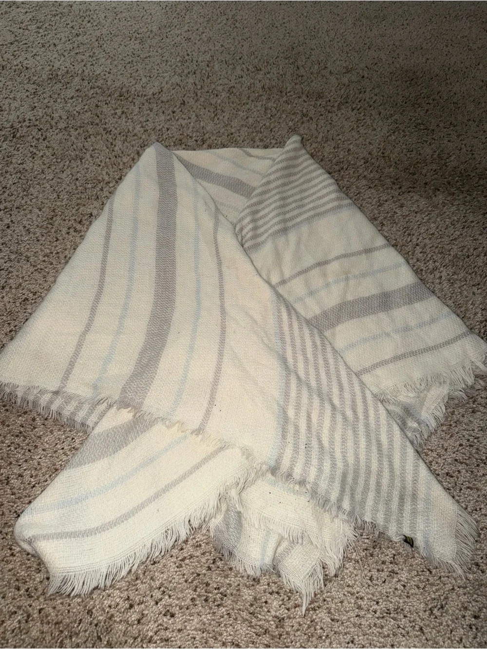 Neutral Striped Cotton large scarf - Cream and Light Gray